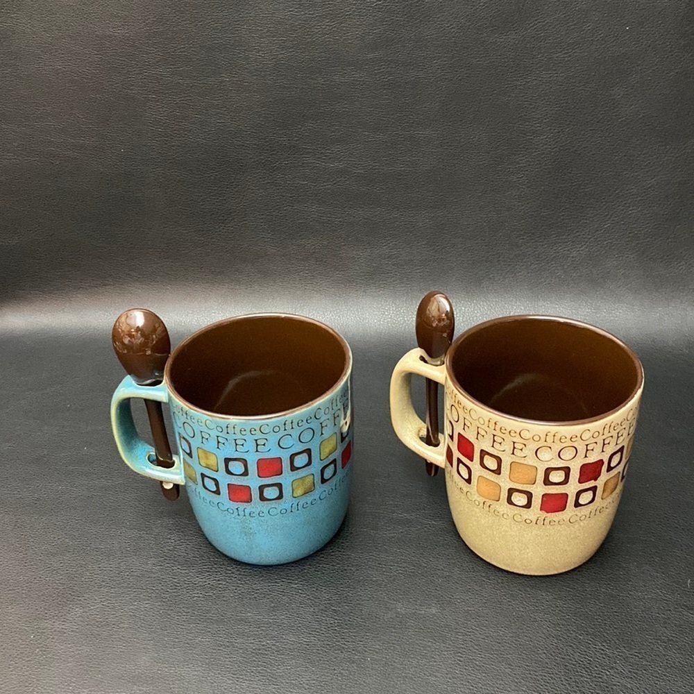 Mr.Coffee mugs with ceramic spoons set of 2.